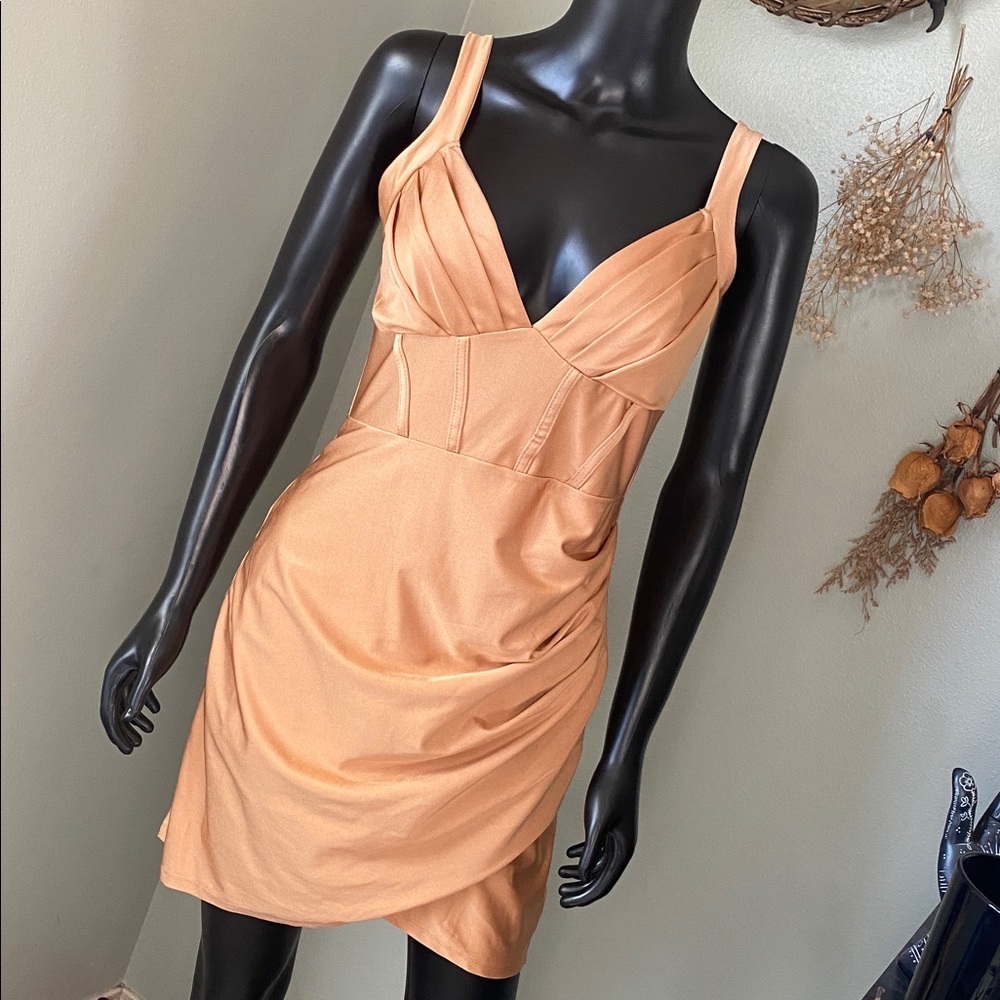 BLASHE Elegant Nude Tan Mini Dress